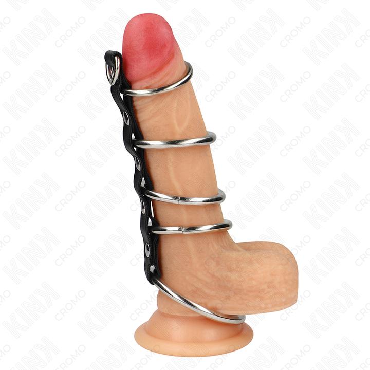 Kink 5 Metal Penis Rings 3.2 cm To 5 cm Connected By Leather (3.20 cm)