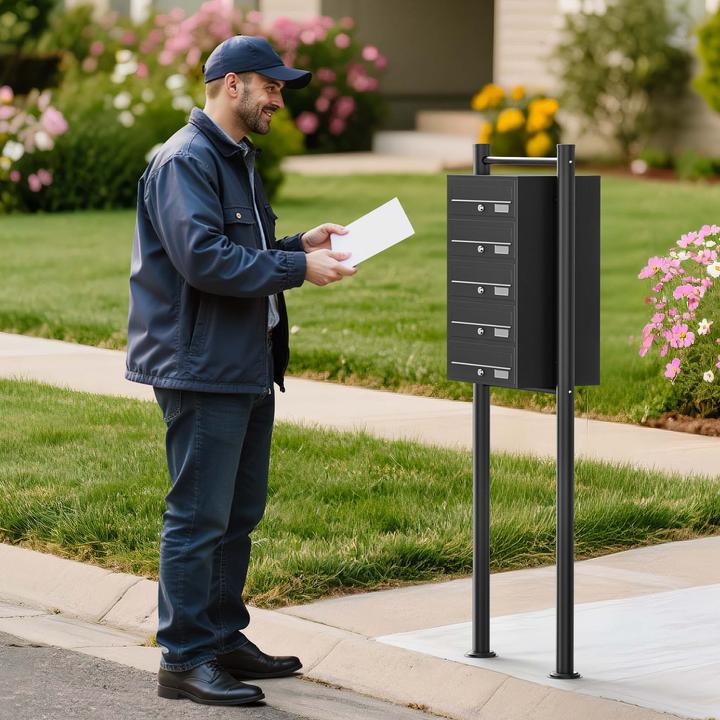 Produktbild Wiltec 5er Briefkastenanlage schwarz 270x513x1500mm Standbriefkasten Briefkasten