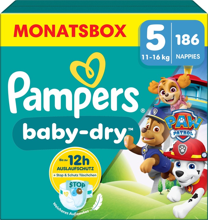 Actual product image Pampers Baby-Dry Paw Patrol Limited Edition (Size 5, Monthly box, 186 Piece)