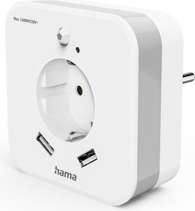 Hama LED-Nachtlicht mit Steckdose, 2 USB-Ausgänge, Bewegungsmelder, Lichtsensor