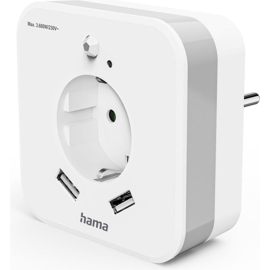 Hama, Luce notturna, LED-Nachtlicht mit Steckdose, 2 USB-Ausgänge, Bewegungsmelder, Lichtsensor