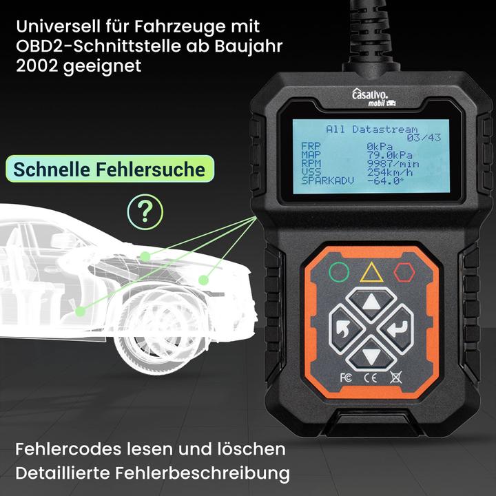 Actual product image Casativo OBD2 diagnostic device, read and delete error codes
