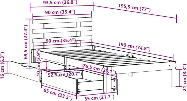 Image du produit vidaXL Bettrahmen (90 x 190 cm)
