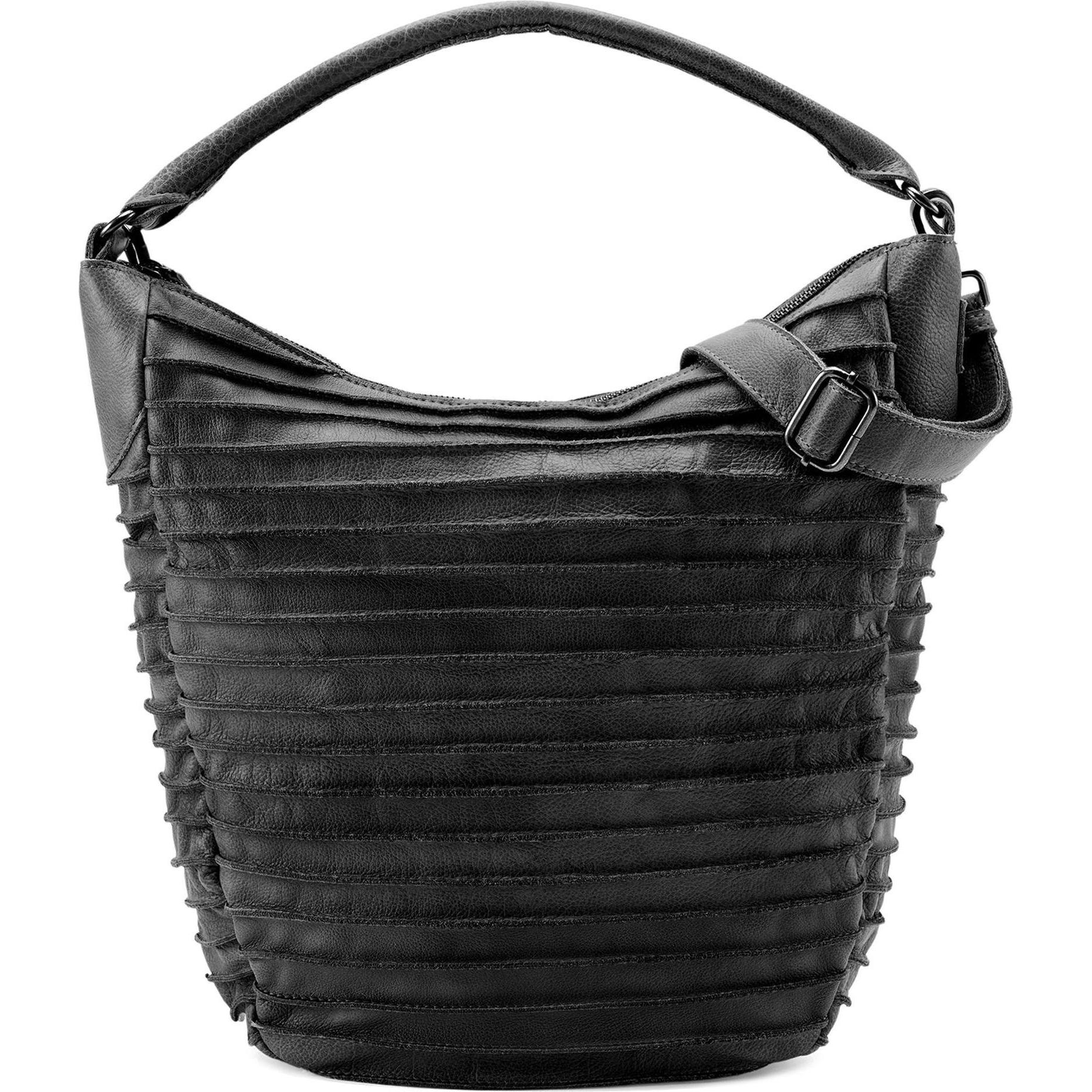 FredsBruder, Handtasche, Riffeltier S Schultertasche Leder 33 cm, Schwarz