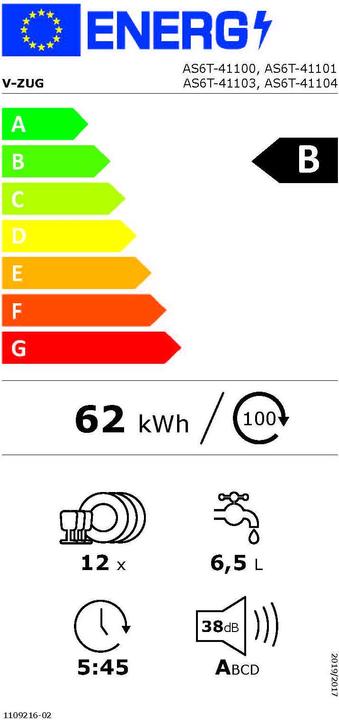Label énergétique V-Zug AdoraSpülen V6000