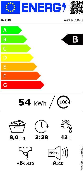 Energie-Label V-Zug AdoraWaschen V4000 (8 kg, Links)