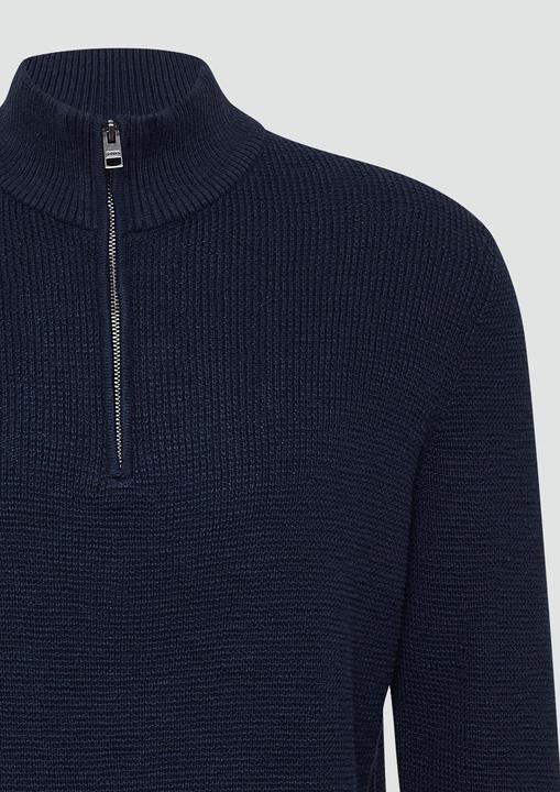 Produktbild s.Oliver Strickpullover Baumwoll-Pullover mit Struktur und Troyer-Kragen (M)