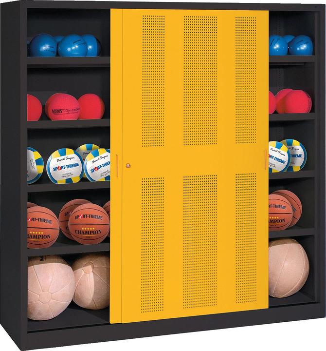 Produktbild C+P Ballschrank (HxBxT: 195x120x40 cm, mit Lochblech-Schiebetüren, Typ 4) (120 x 40 x 195 cm)