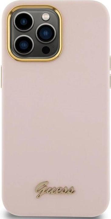 Produktbild Guess GUHCP15XSMBSLP iPhone 15 Pro Max 6.7" różowy/pink hardcase Silicone Script Metal Logo & Frame (Apple iPhone 15 Pro Max)