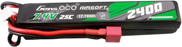 Gens Ace 25C 2400mAh 2S2P 7.4V Saddle Airsoft Gun Lipo Battery with Mini Deans(T) Plug (7.40 V, 2400 mAh)