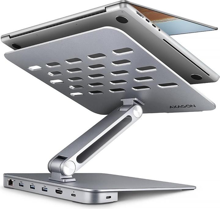 Produktbild Axagon HMC-STND Ständer für Laptops und Tablets, USB-C-Hub - silber (USB-C, 6 Ports)