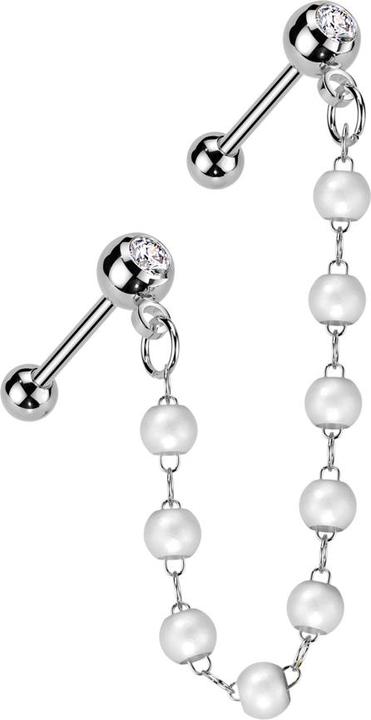 Image du produit Star Piercing Micro Barbell silber mit Kugel und Kugeln Kristall silber Verbindungskette Perlen (Laiton, Acier chirurgical 316L)