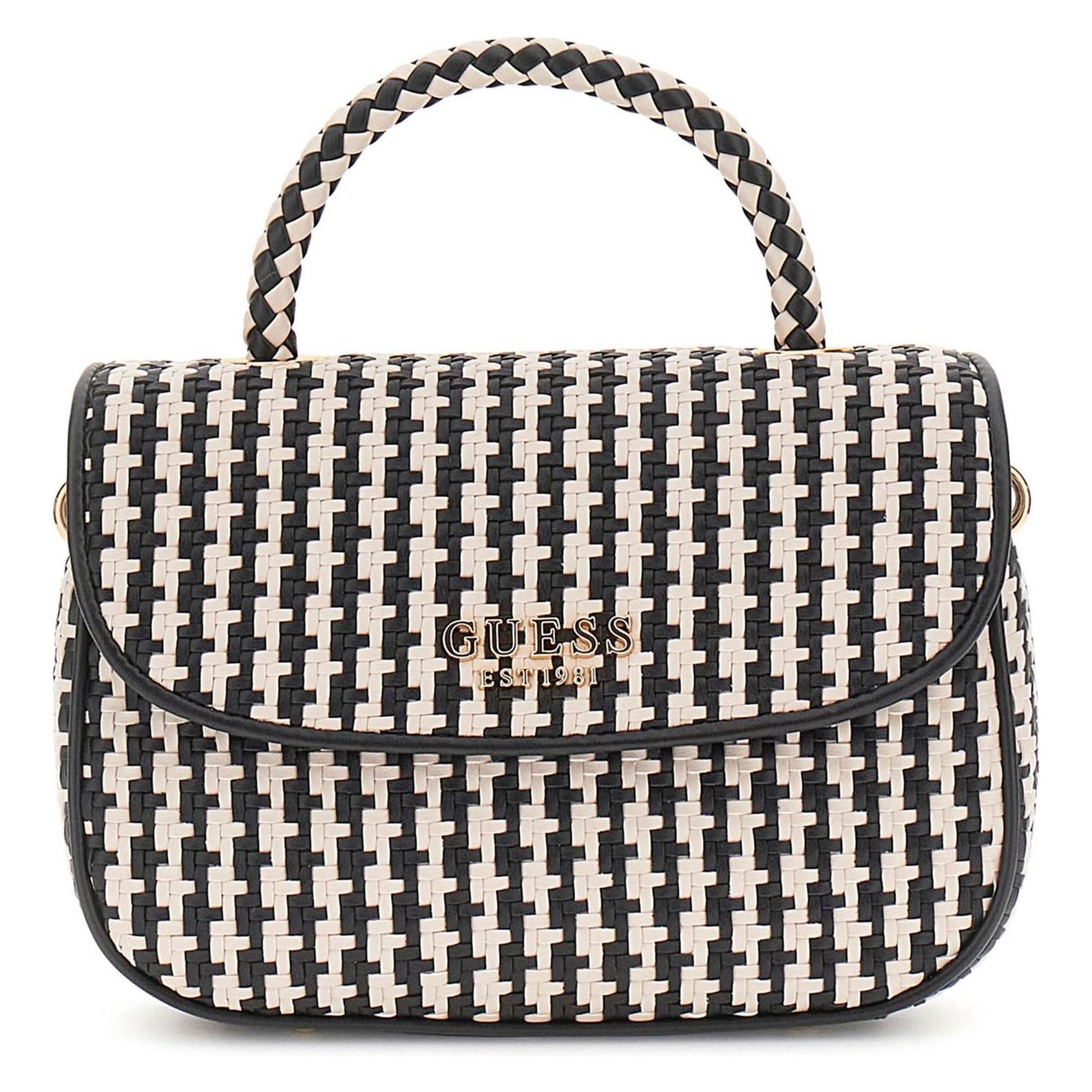 Guess, Damen, Handtasche, Mirema Top Handle Flap Bag, Mehrfarbig, Schwarz
