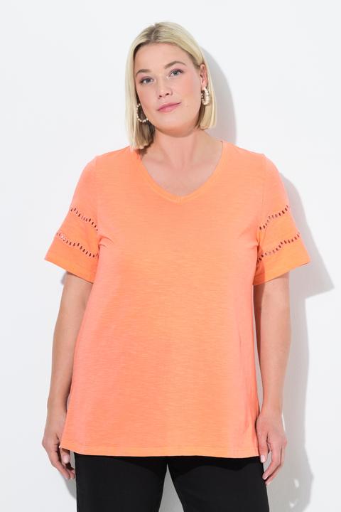 Actual product image Ulla Popken Openwork Detail Short Sleeve Tee (56)