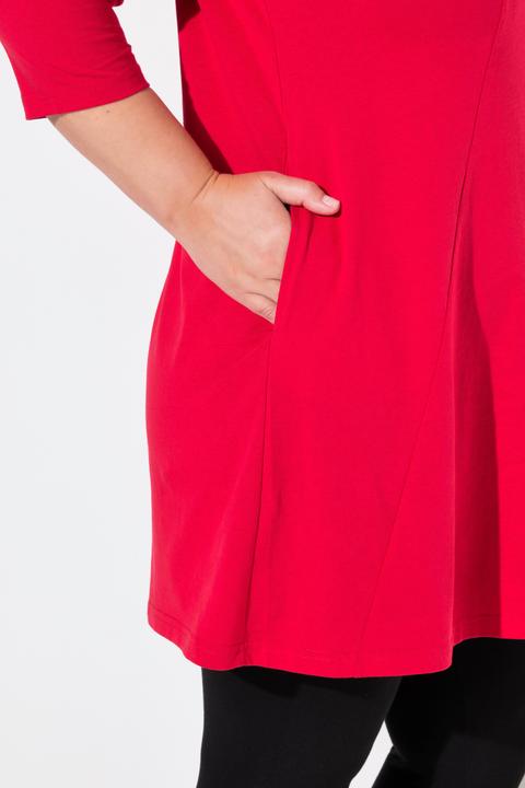 Immagine prodotto Ulla Popken Maglia dal taglio lungo e svasato con cuciture decorative, scollo a V e maniche a 3/4 (46, 48)
