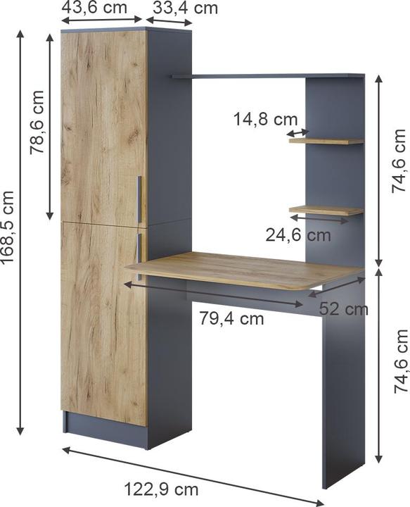 Produktbild Vicco Schreibtisch Tessa, Anthrazit/Goldkraft Eiche, 122.9 x 33.4 cm