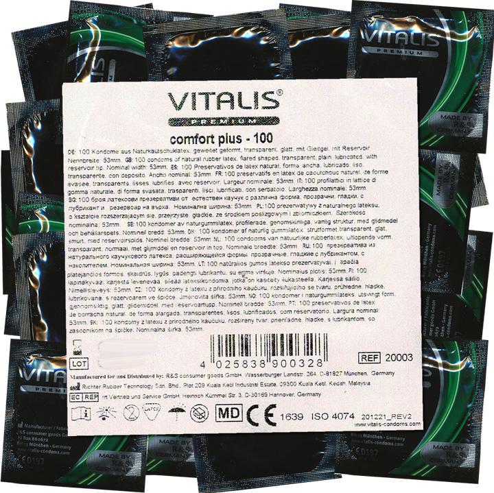 Produktbild Vitalis PREMIUM «Comfort Plus» 100 Kondome mit mehr Freiraum - geräumiger Kopfteil, Maxipack (100 Stk.)