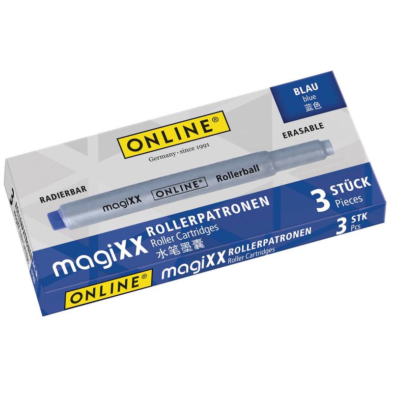 Online, Ersatzpatrone, Patrone Tintenroller 17103/12 für MagiXX 3 Stk. (Tintenfass, Blau)