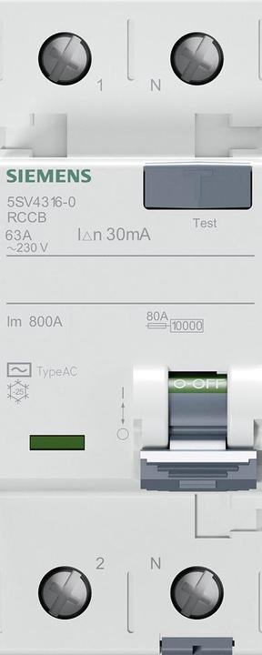 Immagine prodotto Siemens Interruttore FI tipo AC A 30 mA Un AC