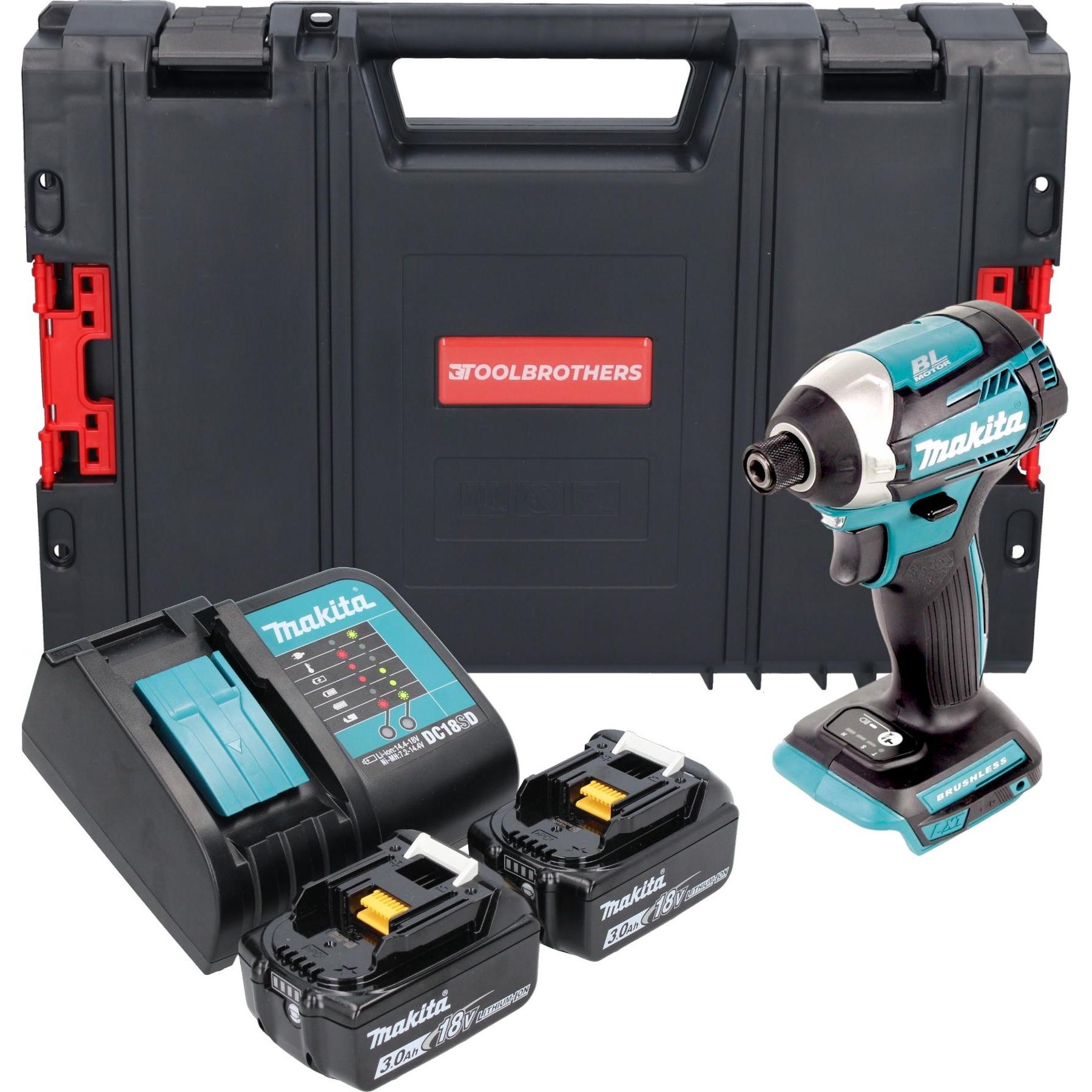Makita, Bohrmaschine + Akkuschrauber, DTD 154 SFJ-R Akku Schlagschrauber 18V 1/4" 175Nm Brushless + 2x Akku 3,0 Ah + Lad...