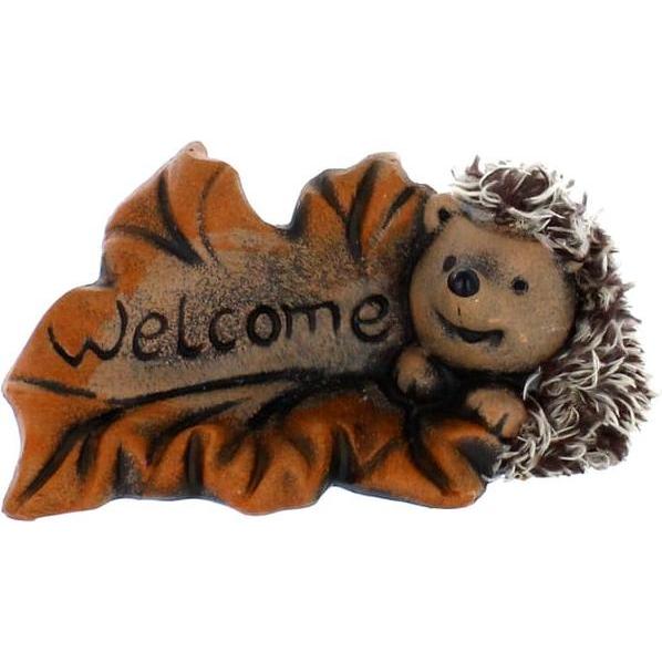 MICA Living, Deko Objekt, Igel mit Blatt - Welcome - aus Keramik - ca. 15,5 x 7 x 7,5 cm
