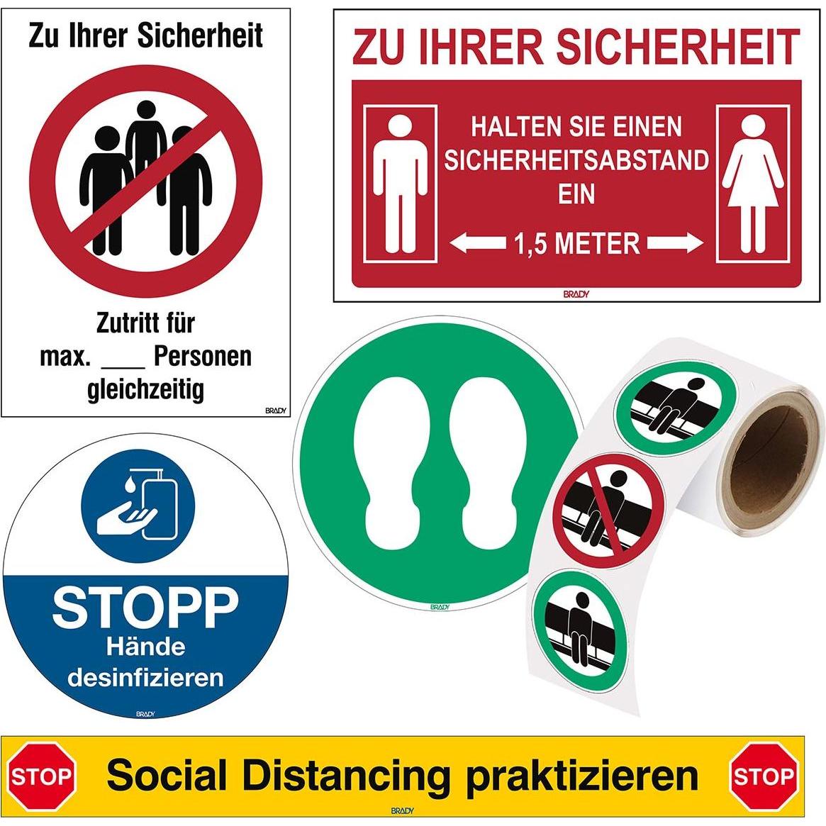 Brady, Sicherheitskennzeichnung, Restaurant/Cafeteria Kit-DE, Social Distancing-Set für Restaurants und Cafeterias (1 Kit)