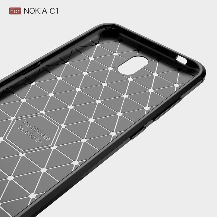 Produktbild König Design Hülle Handy Schutz für Nokia C1 Case Cover Bumper Carbon Optik Etui TPU Schwarz (Nokia 1)