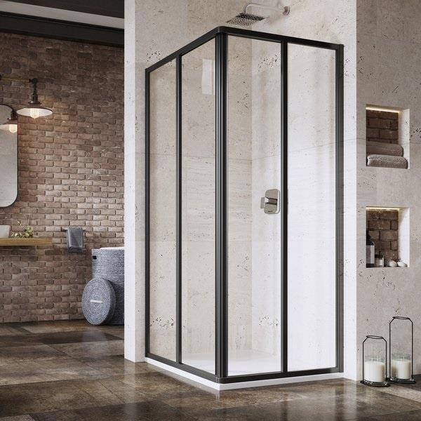 Actual product image Ravak Shower Wall Srv2-90 S Black+Glass Trans