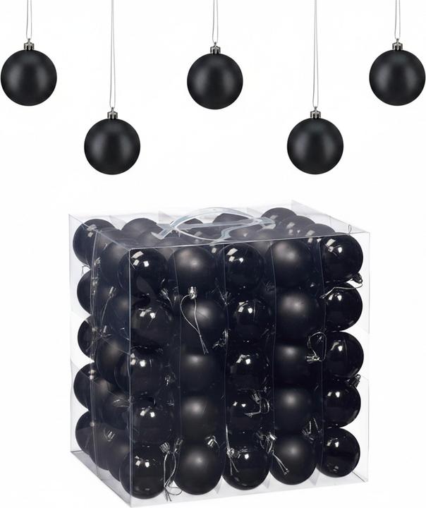 Productafbeelding Relaxdays - Weihnachtskugeln 100er Set, Schwarz/ Silber, 7 x 6 cm (100x)