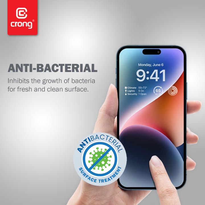 Actual product image Crong Anti-Bacterial 3D Bulletproof Glass - 9H Full Screen Tempered Glass for iPhone 14 Pro + Insta (1 pcs., Apple iPhone 14 Pro)