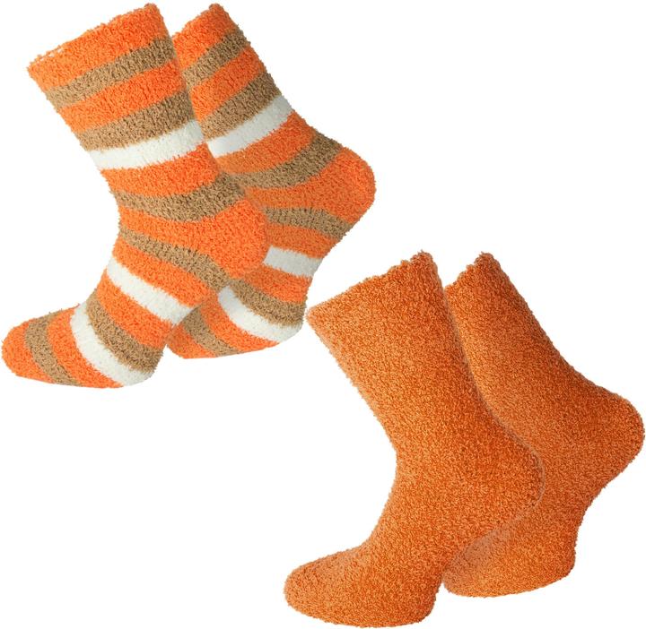 Produktbild Normani 2 Paar Kuschel-Socken Ringel Orange (2er Pack, One Size)
