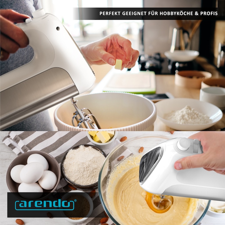 Produktbild Arendo Handmixer, Elektrischer Handrührer inkl. 2 Quirle & 2 Knethaken aus Edelstahl, Handrührgerät 500 W (500 W)