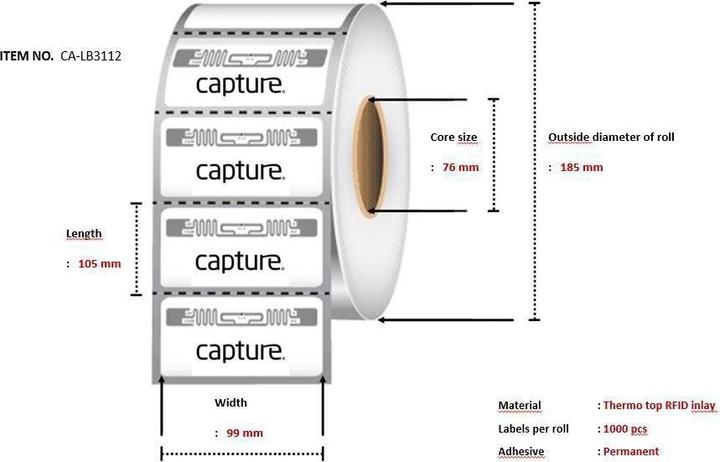 Produktbild Capture RFID Label 99x105 - Core 76. (9.90 cm)
