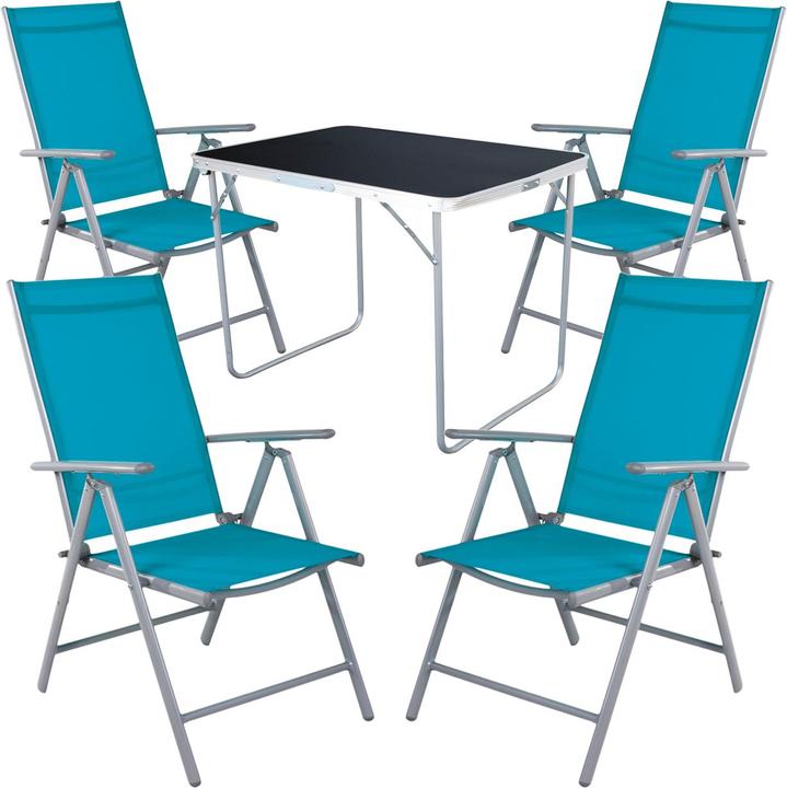 Produktbild Mojawo 5-tlg Camping Set Gartenmöbel Campingtisch + 4 Campingstuhl Klappstuhl Petrol