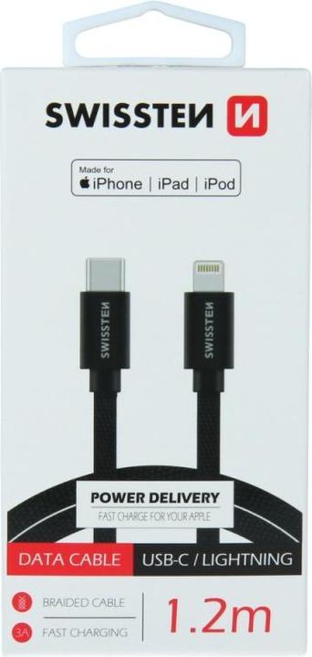 Image du produit Swissten Câble de données textile USB-C / Lightning MFi 1.2 M (1.20 m, USB 3.2 Gen 1)