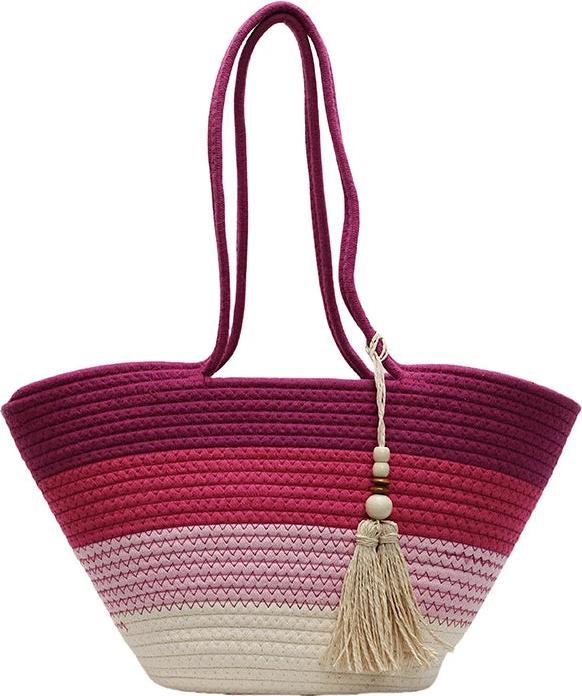 Actual product image Only-Bags.Store Baumwollseil gewebtes Design Umhängetaschen gestreift grosse Kapazität Sommer Strand Shopper mit