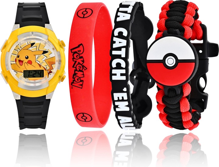 Immagine prodotto Accutime Set orologio da polso Pokémon con accessori, orologio LCD per bambini con display digitale e LED (Orologio digitale)