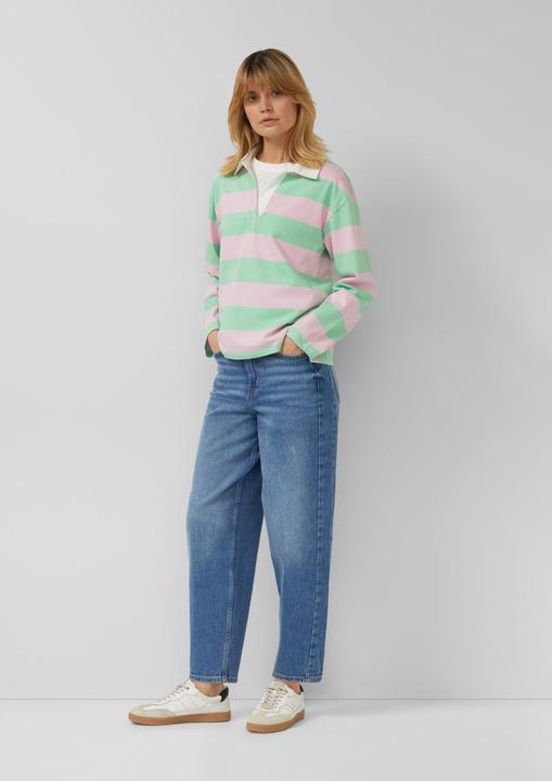 Produktbild s.Oliver Sweatshirt Gestreiftes Baumwoll-Shirt mit Hemdkragen (40)