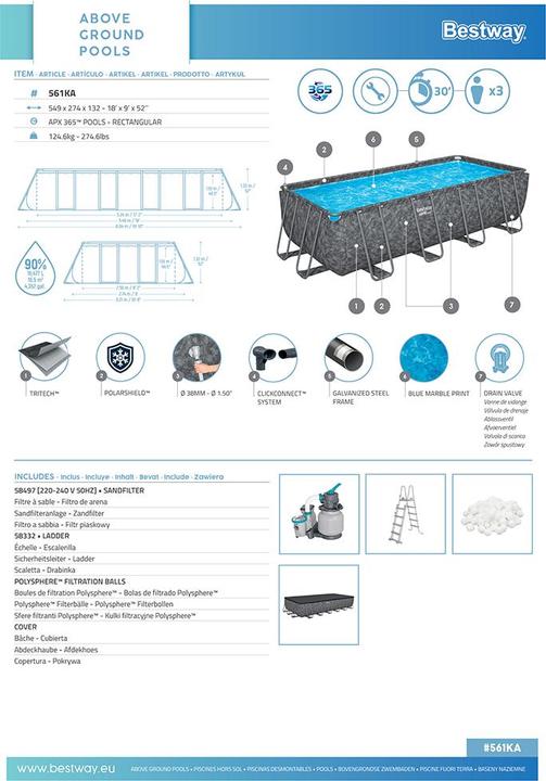 Image du produit Bestway APX 365 Rectangular Pool Set 549x274x132 (549 x 274 x 132 cm)
