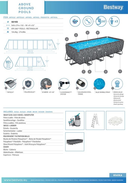Actual product image Bestway APX 365 Rectangular Pool Set 549x274x132 (549 x 274 x 132 cm)