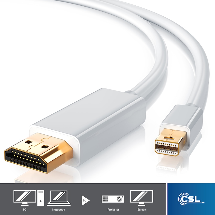 Produktbild CSL 4k Mini Displayport auf HDMI Kabel | Thunderbolt 1- und Thunderbolt 2 Ports | 4K Ultra HD 2160p (1 m, DisplayPort, HDMI)