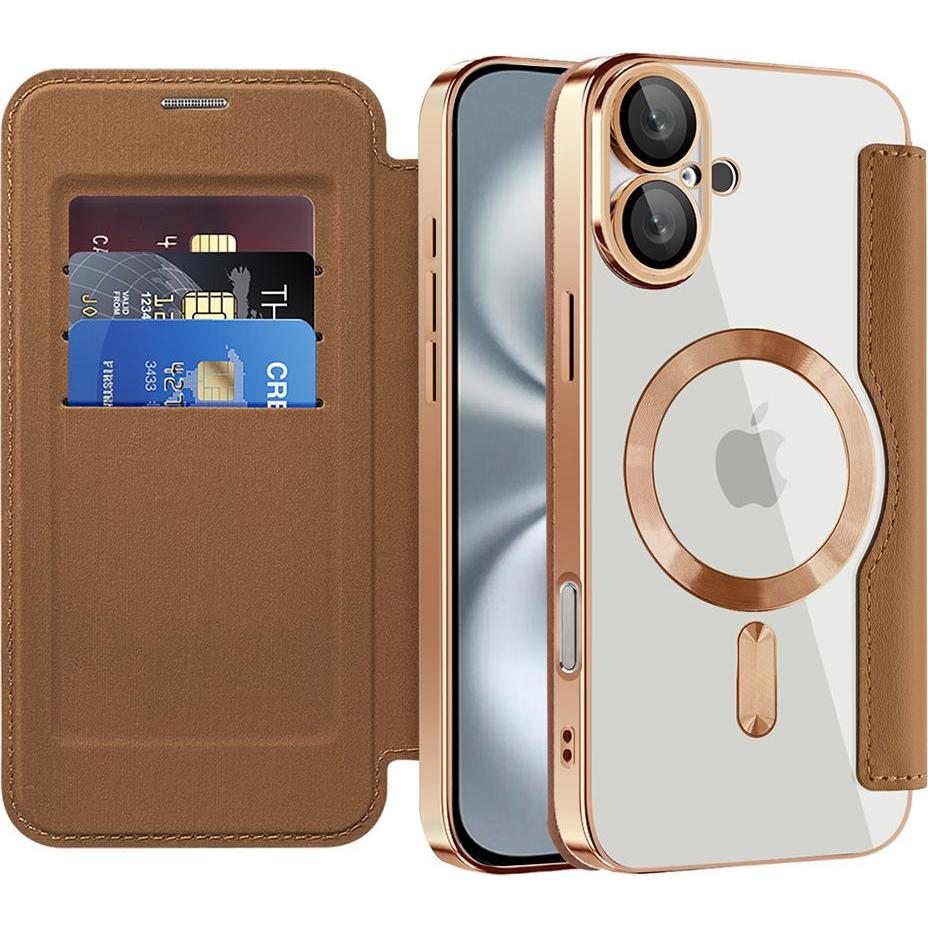 Techsuit - SmartMag Book Case - iPhone 16 Plus - Brown (Apple iPhone 16 Plus), Cover smartphone, Marrone