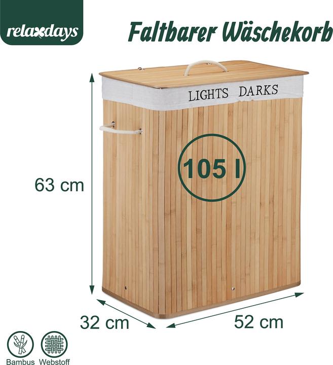 Produktbild Relaxdays Wäschekorb Bambus (105 l)