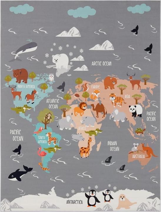 Produktbild TT Home Kinderzimmerteppich Teppich Junge Mädchen Kinderteppich Rutschfest Tiere Erde (200 x 140 cm)