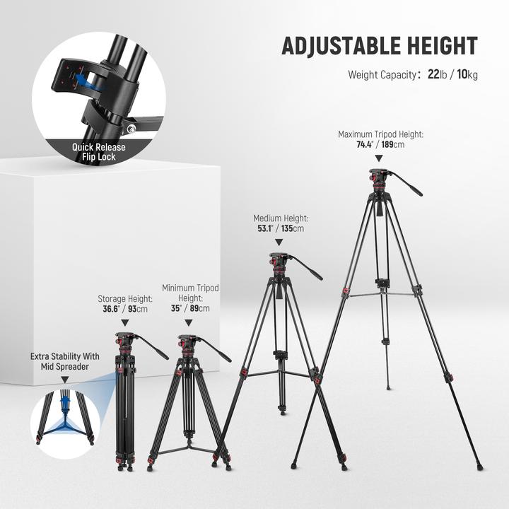 Actual product image Neewer Professional Video Tripod With Adjustable Fluid Head