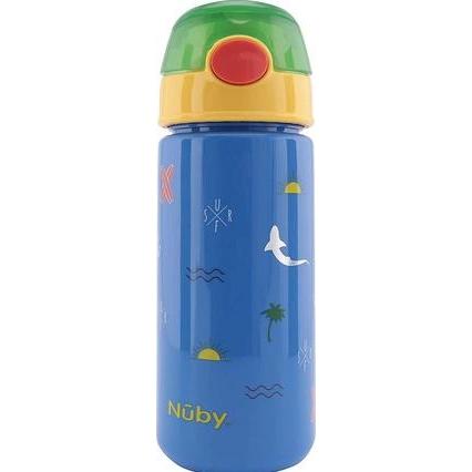Nuby 540ml Blauer Becher mit weichem Strohhalm und Druckknopf, Strohhalm, Blau