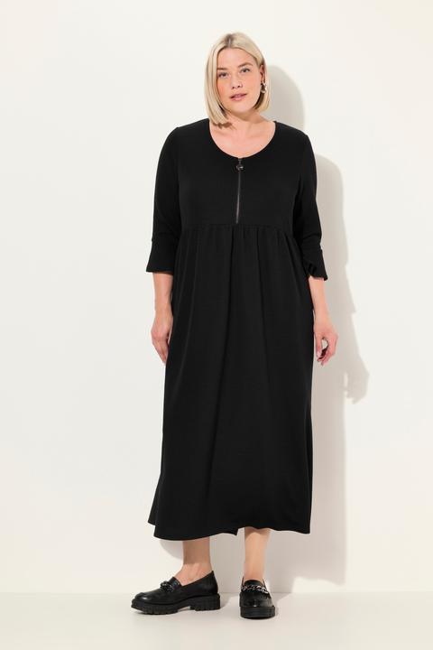 Image du produit Ulla Popken Robe midi avec fermeture zippée, décolleté en V, manches 3/4 avec volants (46, 48)