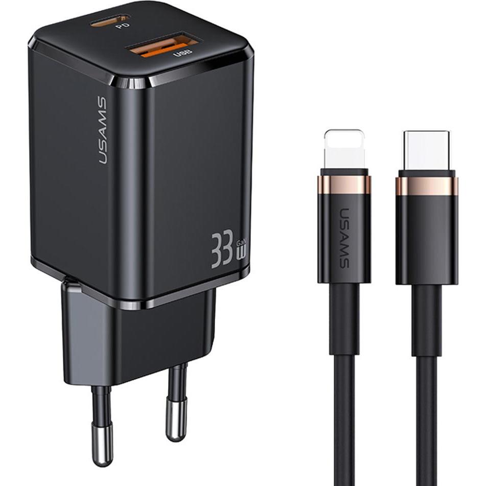 Usams Ladegerät für Us T43 1x USB-A 1x USB-C 3 A (USA800) (33 W), USB Ladegerät, Schwarz