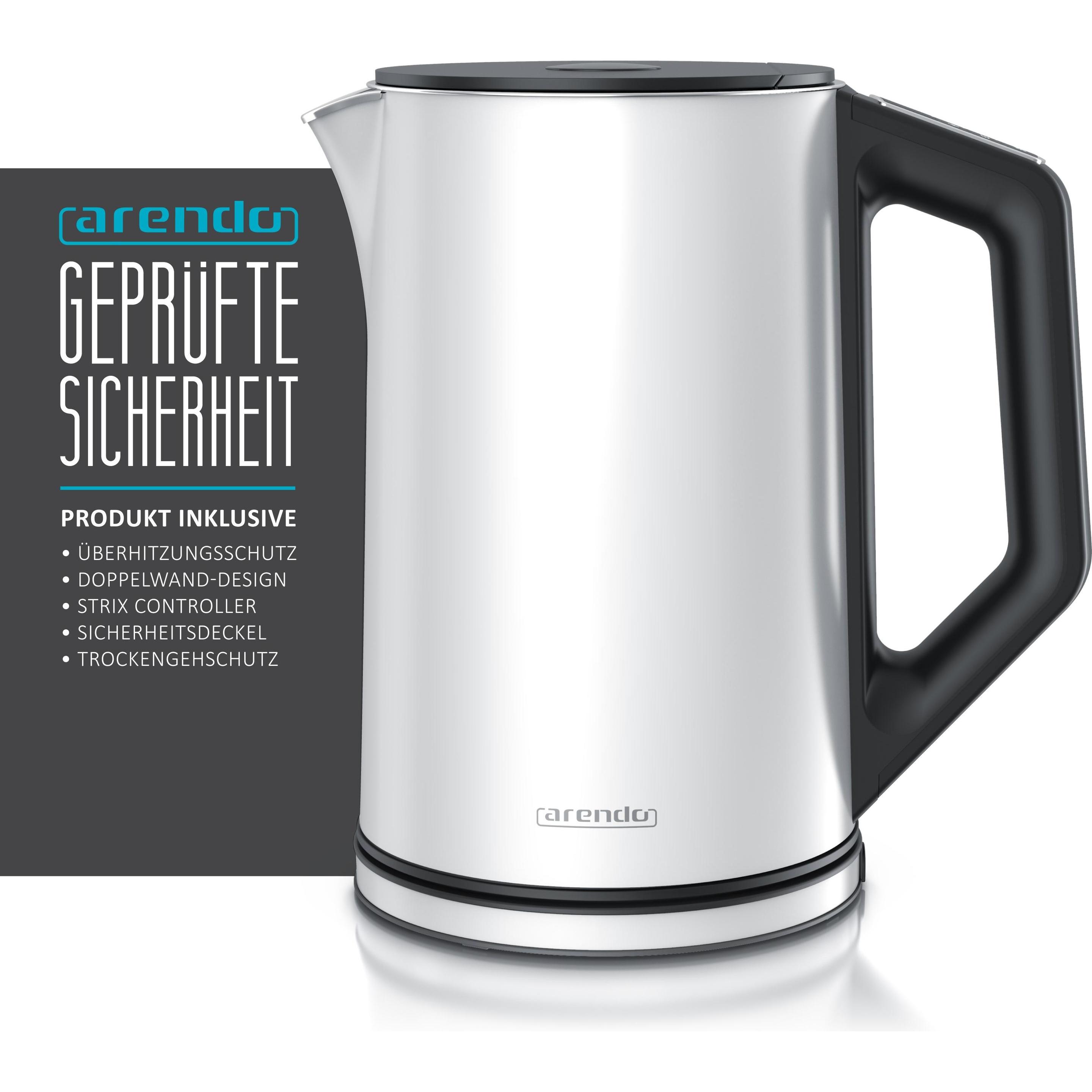 Arendo Frühstücks Set, Edelstahl Wasserkocher 1,5l Temperaturwahl & 2 Scheiben Langschlitz Toaster, Weiss, Wasserkocher,...