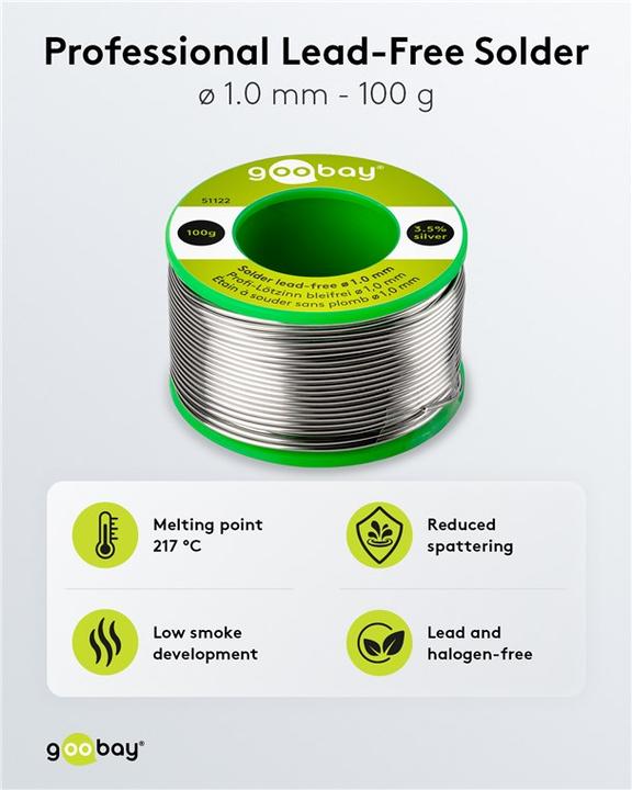 Image du produit Goobay Étain de soudure professionnel sans plomb, ø 1,0 mm, 100 g (Souder)